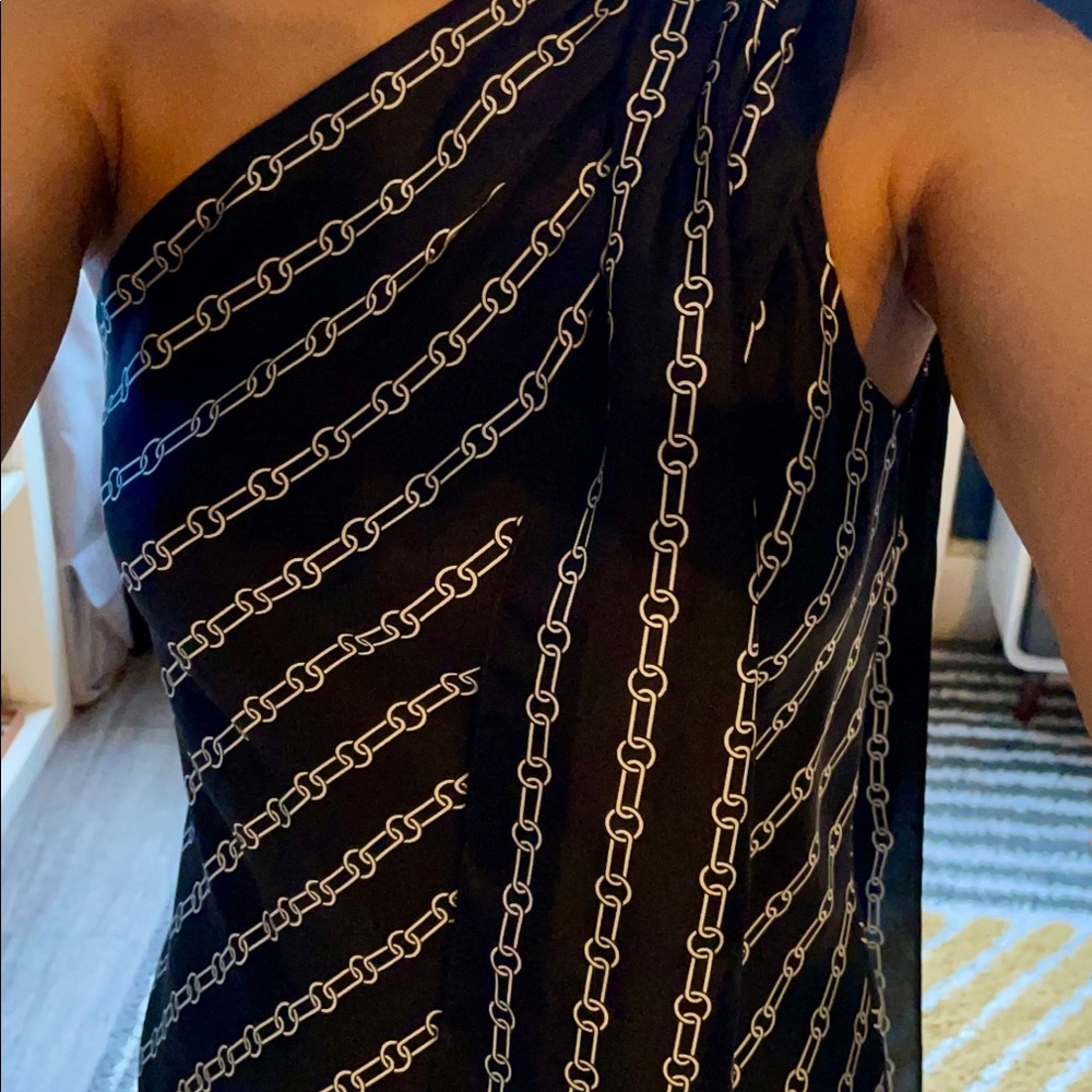 Theory One Shoulder Chain Link Print Silk Dress
